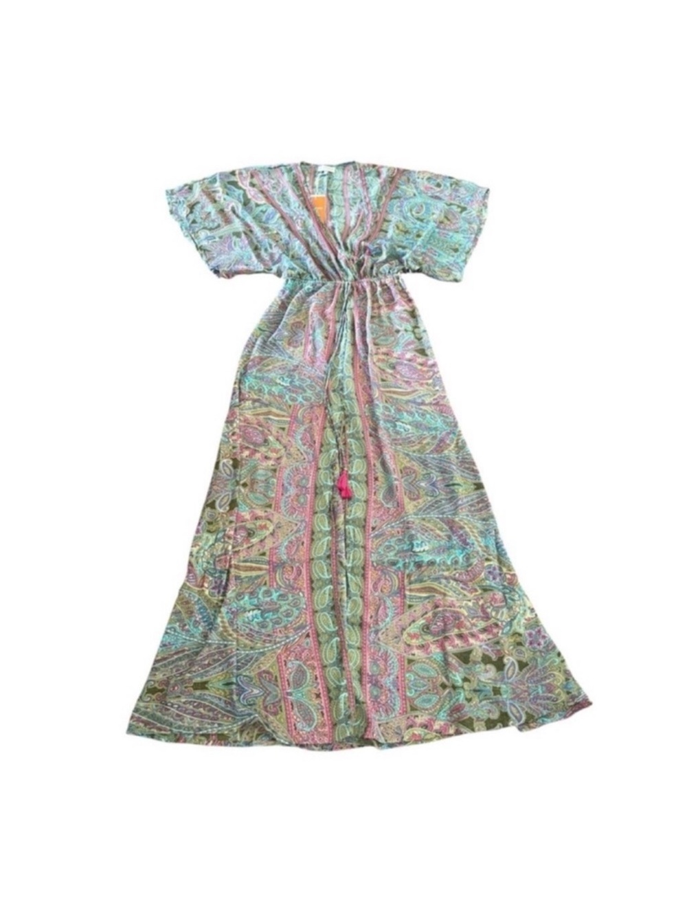 Mumey NWT silky long deep V beach cover up dress kaftan resort wear medium - Picture 9 of 16